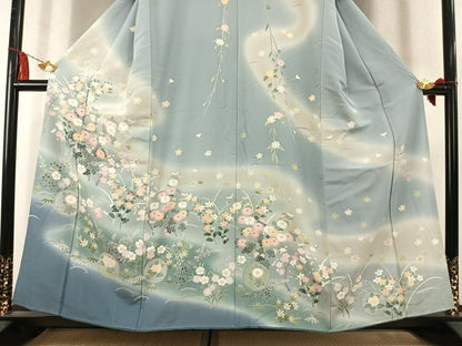 平和屋着物●十日町友禅作家　一梗　訪問着　草花文　暈し染め　正絹　逸品　AABM3858fy