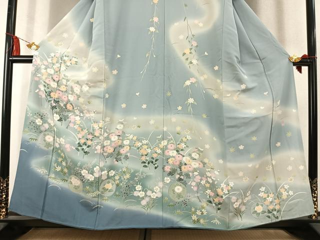 平和屋着物●十日町友禅作家　一梗　訪問着　草花文　暈し染め　正絹　逸品　AABM3858fy