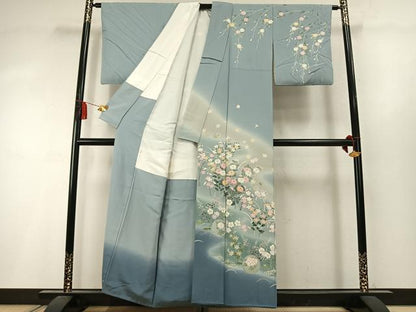 平和屋着物●十日町友禅作家　一梗　訪問着　草花文　暈し染め　正絹　逸品　AABM3858fy