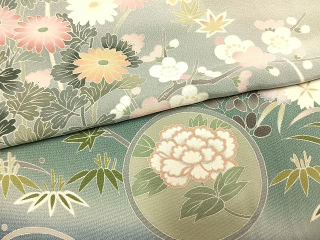 平和屋着物●十日町友禅作家　一梗　訪問着　草花文　暈し染め　正絹　逸品　AABM3858fy