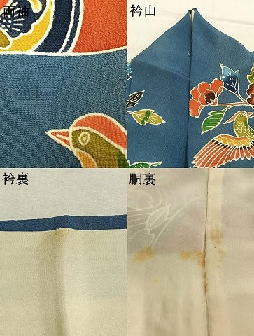 平和屋着物●豪華振袖　型染め　松竹梅　風景花鳥文　正絹　逸品　AABM3859fy