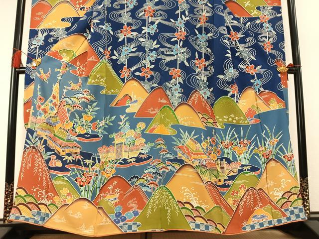 平和屋着物●豪華振袖　型染め　松竹梅　風景花鳥文　正絹　逸品　AABM3859fy