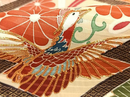 平和屋着物●豪華振袖　駒刺繍　松竹梅　孔雀花文　暈し染め　金彩　正絹　逸品　AABM3860fy