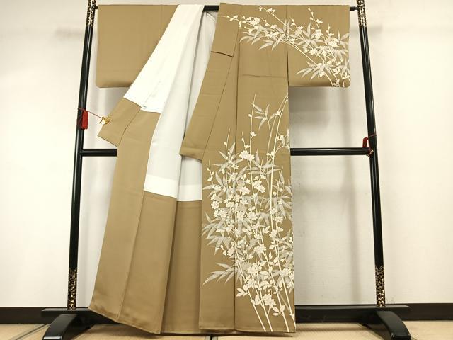 平和屋着物●訪問着　刺繍　枝花文　金彩　正絹　逸品　AABM3862fy