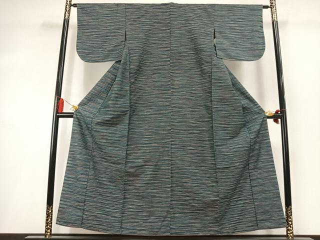 平和屋着物▼上質な紬　横縞　正絹　逸品　AABM3866fy