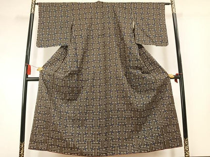 平和屋着物●本場大島紬　龍郷絣　秋名バラ　正絹　逸品　AABM3868fy