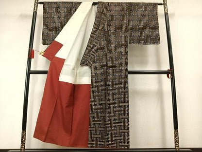 平和屋着物●本場大島紬　龍郷絣　秋名バラ　正絹　逸品　AABM3868fy