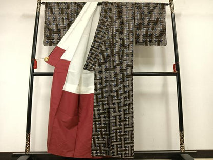 平和屋着物●本場大島紬　龍郷絣　秋名バラ　正絹　逸品　AABM3870fy