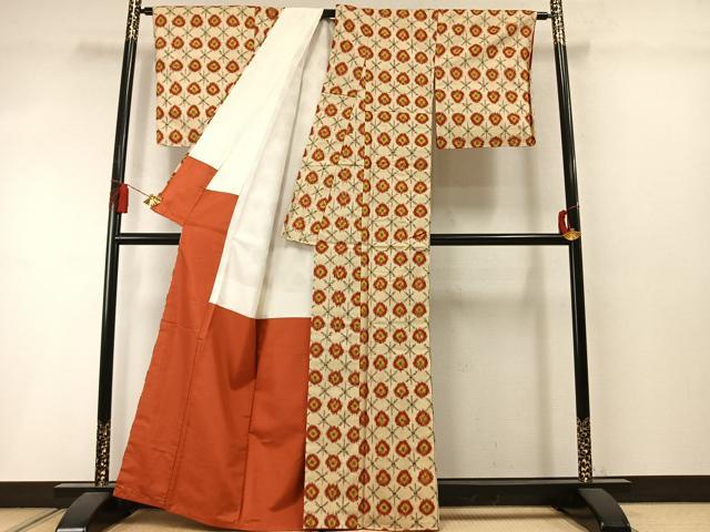 平和屋着物●銀座　志ま亀　紬　幾何学文様　たとう紙付き　正絹　逸品　未使用　AABM3873fy