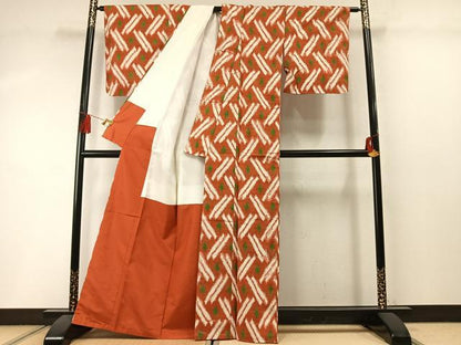 平和屋着物●銀座　志ま亀　紬　幾何学文様　たとう紙付き　正絹　逸品　未使用　AABM3874fy
