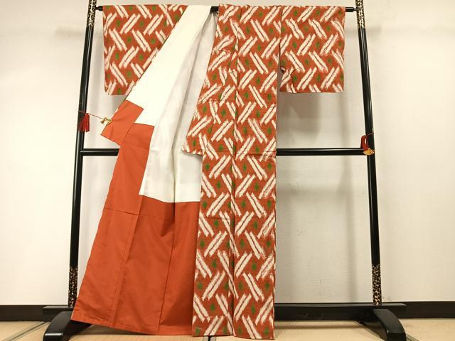 平和屋着物●銀座　志ま亀　紬　幾何学文様　たとう紙付き　正絹　逸品　未使用　AABM3874fy