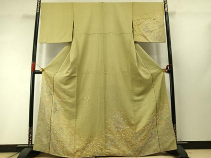 平和屋着物●訪問着　お召地　作家物　草花文　暈し染め　正絹　逸品　AABM3878fy
