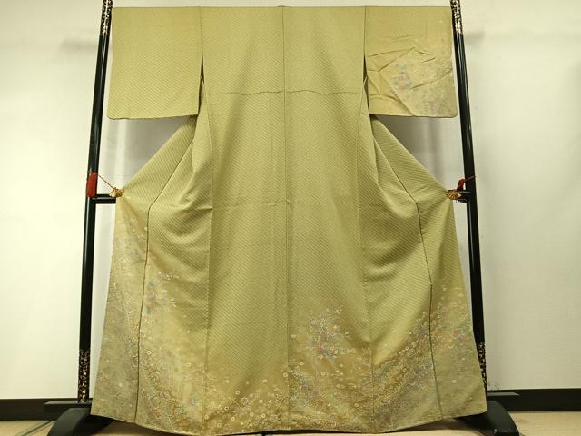平和屋着物●訪問着　お召地　作家物　草花文　暈し染め　正絹　逸品　AABM3878fy