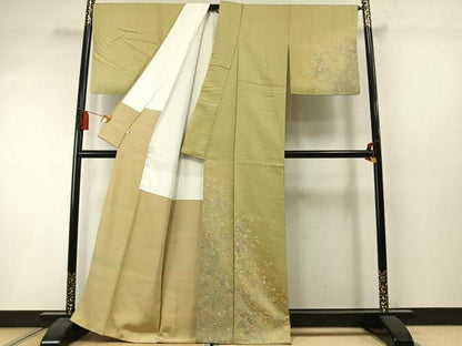 平和屋着物●訪問着　お召地　作家物　草花文　暈し染め　正絹　逸品　AABM3878fy