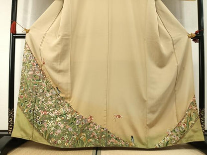 平和屋着物●中国三大刺繍　スワトウ刺繍　汕頭刺繍　総刺繍　訪問着　作家物　舞蝶花鳥文　暈し染め　金糸　正絹　逸品　AABM3880fy