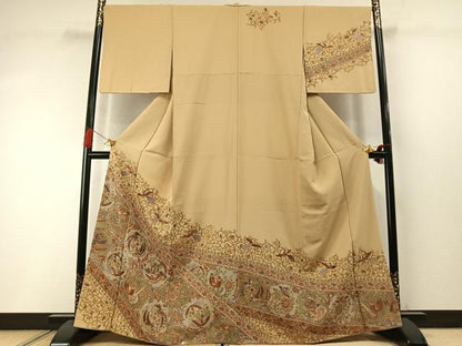 平和屋着物●訪問着　総刺繍　花鳥文　金糸　正絹　逸品　AABM3881fy