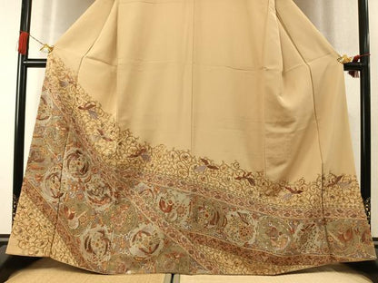 平和屋着物●訪問着　総刺繍　花鳥文　金糸　正絹　逸品　AABM3881fy