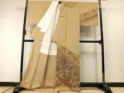 平和屋着物●訪問着　総刺繍　花鳥文　金糸　正絹　逸品　AABM3881fy