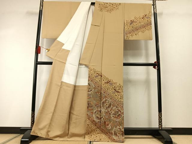平和屋着物●訪問着　総刺繍　花鳥文　金糸　正絹　逸品　AABM3881fy