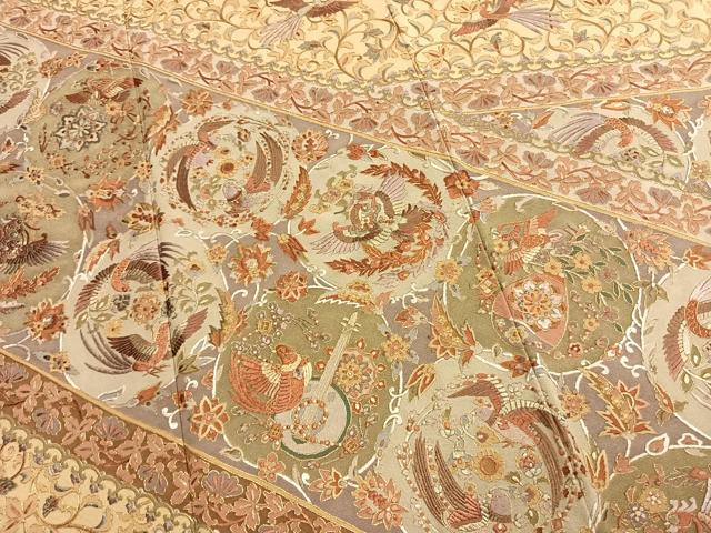 平和屋着物●訪問着　総刺繍　花鳥文　金糸　正絹　逸品　AABM3881fy