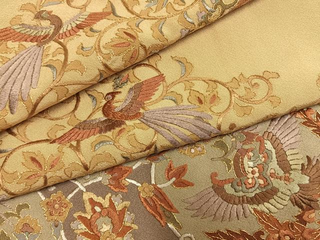 平和屋着物●訪問着　総刺繍　花鳥文　金糸　正絹　逸品　AABM3881fy