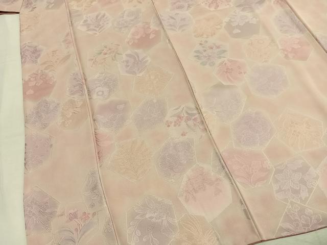 平和屋着物▼上質な小紋　地紋起こし　亀甲花文　正絹　逸品　AABM3883fy