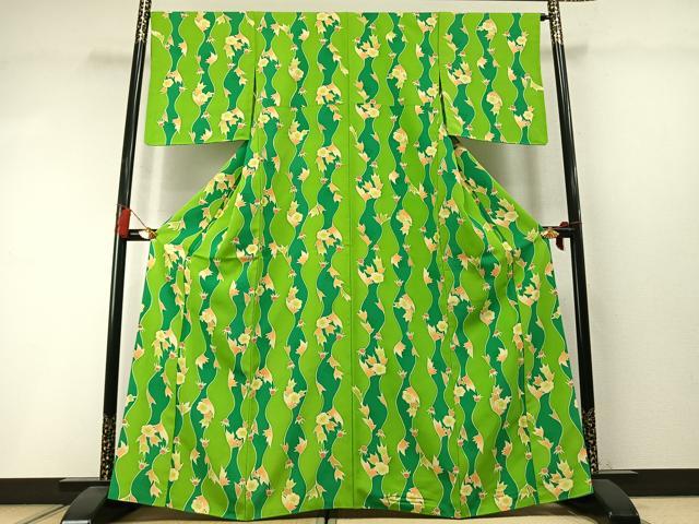 平和屋着物▼上質な小紋　地紋起こし　立涌花文　正絹　逸品　AABM3884fy