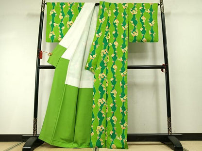 平和屋着物▼上質な小紋　地紋起こし　立涌花文　正絹　逸品　AABM3884fy