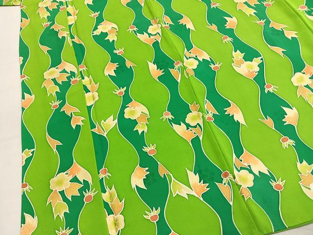 平和屋着物▼上質な小紋　地紋起こし　立涌花文　正絹　逸品　AABM3884fy