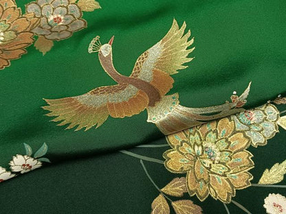 平和屋着物●英王室献上友禅作家　木下勝功　振袖　葡萄蔦の葉花鳥文　暈し染め　金銀彩　ラインストーン　正絹　逸品　AABM3889fy