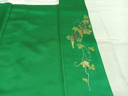 平和屋着物●英王室献上友禅作家　木下勝功　振袖　葡萄蔦の葉花鳥文　暈し染め　金銀彩　ラインストーン　正絹　逸品　AABM3889fy