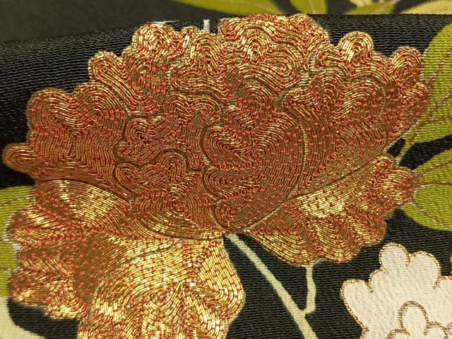 平和屋着物●銀座　志ま亀　黒留袖　駒刺繍　片輪車花文　金彩　たとう紙付き　正絹　逸品　AABM3891fy