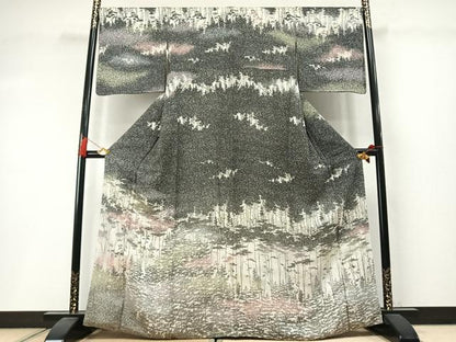 平和屋着物●訪問着　樹林文　暈し染め　たたき染め　正絹　逸品　AABM3892fy