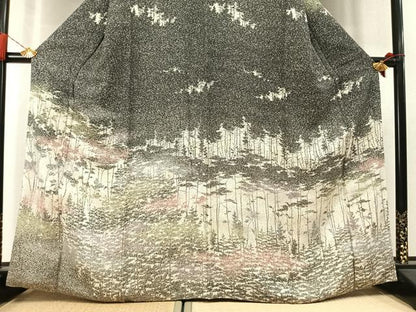 平和屋着物●訪問着　樹林文　暈し染め　たたき染め　正絹　逸品　AABM3892fy