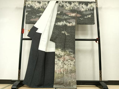 平和屋着物●訪問着　樹林文　暈し染め　たたき染め　正絹　逸品　AABM3892fy