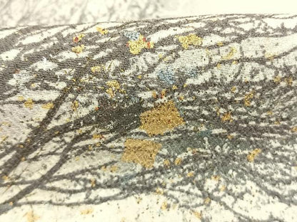 平和屋着物●日展作家　山本唯与志　レリーフ染　黒留袖　樹林文　暈し染め　金銀彩　正絹　逸品　AABM3895fy
