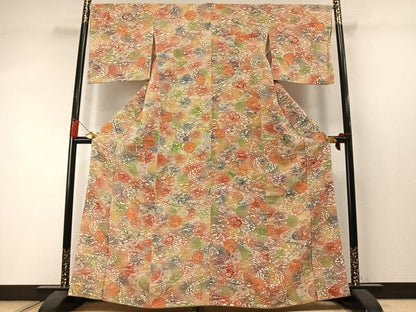 平和屋着物●上質な小紋　型染め　松竹梅　花丸文　小田急百貨店扱い　正絹　逸品　AABM3902fy