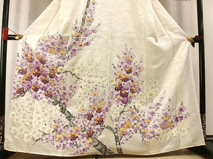 平和屋着物●訪問着　手描き　枝梅文　金彩　正絹　逸品　AABM3906fy