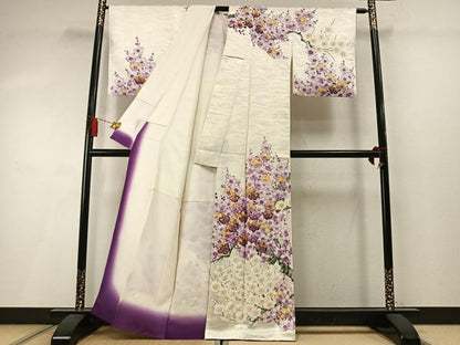 平和屋着物●訪問着　手描き　枝梅文　金彩　正絹　逸品　AABM3906fy
