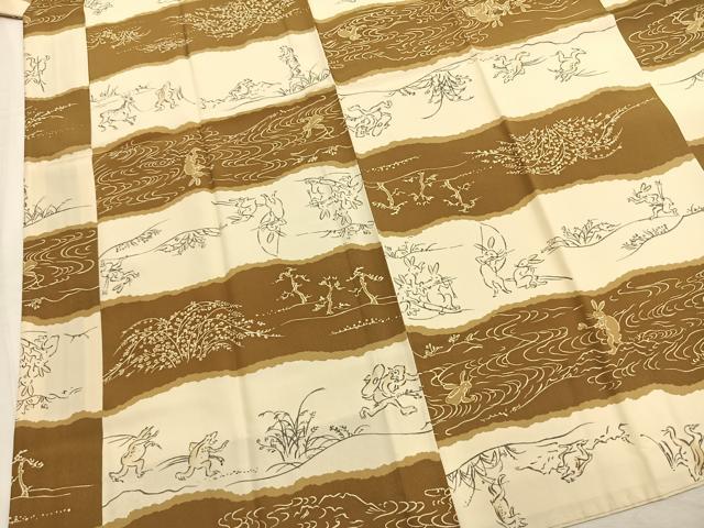 平和屋着物●長襦袢　無双仕立て　鳥獣戯画　やまと金ラベル　正絹　逸品　AABM3912fy