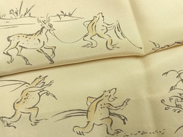平和屋着物●長襦袢　無双仕立て　鳥獣戯画　やまと金ラベル　正絹　逸品　AABM3912fy