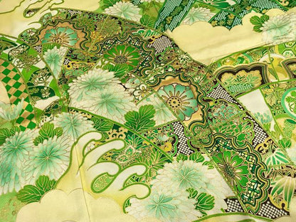 平和屋着物●豪華振袖　駒刺繍　立波熨斗花文　暈し染め　金彩　正絹　逸品　AABM3913fy
