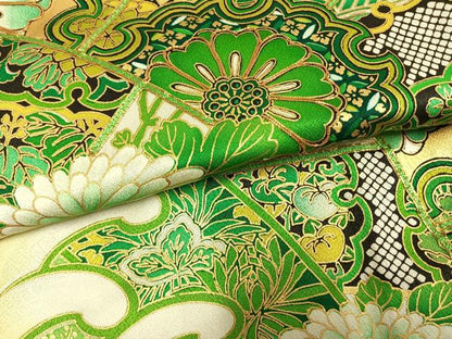 平和屋着物●豪華振袖　駒刺繍　立波熨斗花文　暈し染め　金彩　正絹　逸品　AABM3913fy