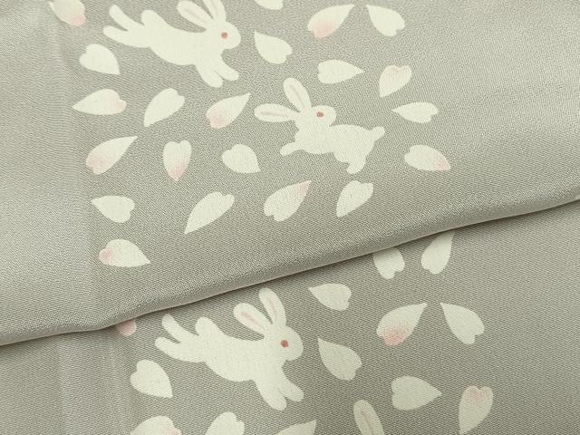 平和屋着物●長襦袢　無双仕立て　兎　舞桜文　正絹　逸品　AABM3914fy