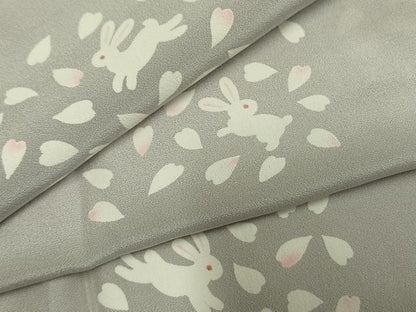 平和屋着物●長襦袢　無双仕立て　兎　舞桜文　正絹　逸品　AABM3914fy