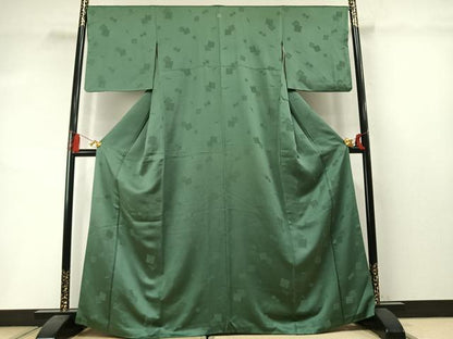 平和屋着物●上質な色無地　糸巻　色紙重ね地紋　老竹色　正絹　逸品　AABM3915fy
