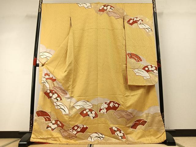 平和屋着物●豪華振袖　駒刺繍　地紙花文　金彩　正絹　逸品　AABM3928fy