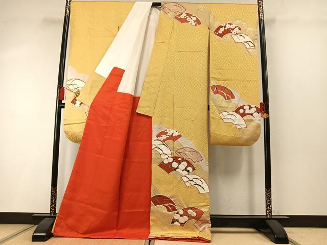 平和屋着物●豪華振袖　駒刺繍　地紙花文　金彩　正絹　逸品　AABM3928fy