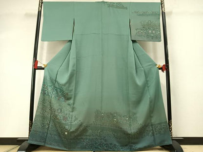 平和屋着物●中国三大刺繍　スワトウ刺繍　汕頭刺繍　総刺繍　訪問着　花唐草文　暈し染め　金糸　正絹　逸品　AABM3929fy