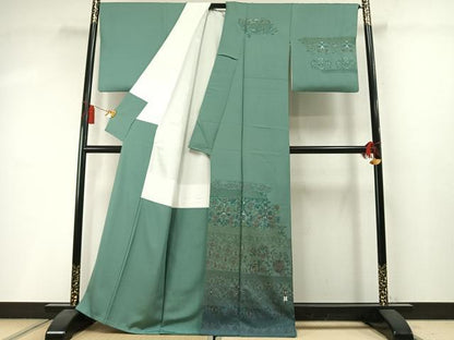 平和屋着物●中国三大刺繍　スワトウ刺繍　汕頭刺繍　総刺繍　訪問着　花唐草文　暈し染め　金糸　正絹　逸品　AABM3929fy